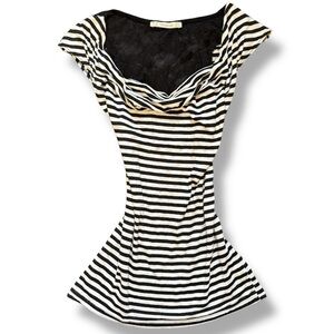 Y2K Vintage Black & White Striped Cowl Neck Lace Back Top SOLD